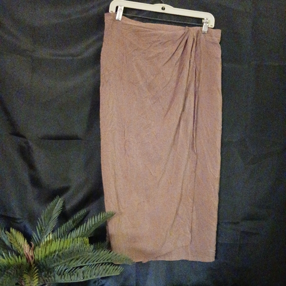 90s Vintage Hugo Buscati Taupe Silk Skirt sz lg - Picture 3 of 11